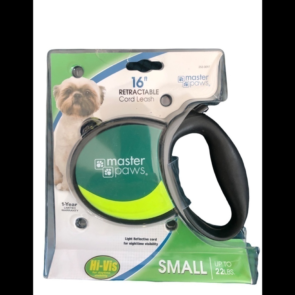 NIP Master Paws 16” Retractable Cord Leash Light Reflective Cord 4 Night Small